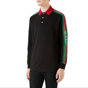 NEW Gucci Men's Black Polo With Gucci Stripe Long Sleeve Size XXXL